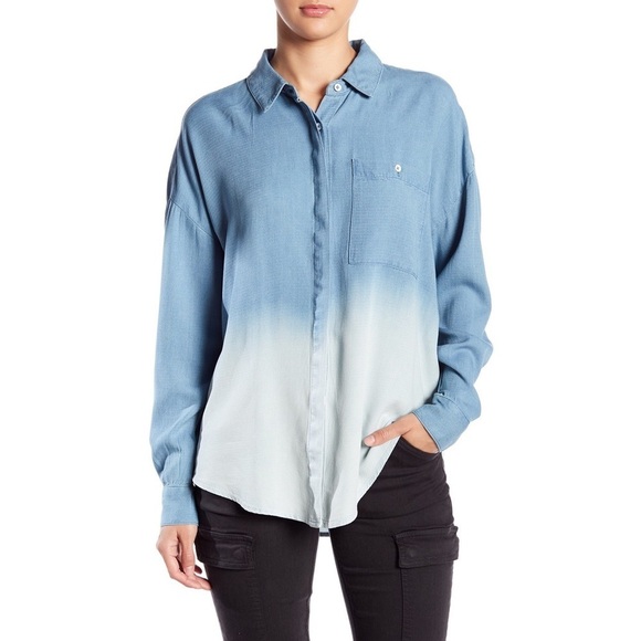 SPLENDID XS Blue chambray Bleach Dip Dyed Boyfriend Shirt - Picture 1 of 8